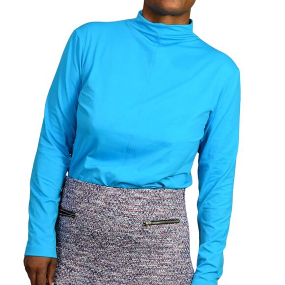 Worth Funnel Neck Top Blue Turquoise Stretch Pullover Career Basic Size Large - Picture 1 of 12